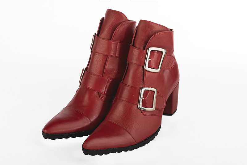 Scarlet red women's elegant sneakers. Tapered toe. Medium block heels. Front view - Florence KOOIJMAN